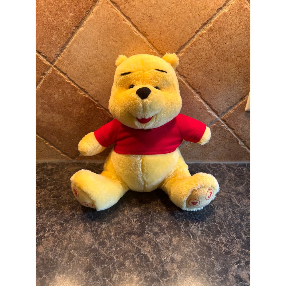 Disney Winnie the Pooh Interactive Plush Stuffed Animal Yellow Red Shirt 10 inch